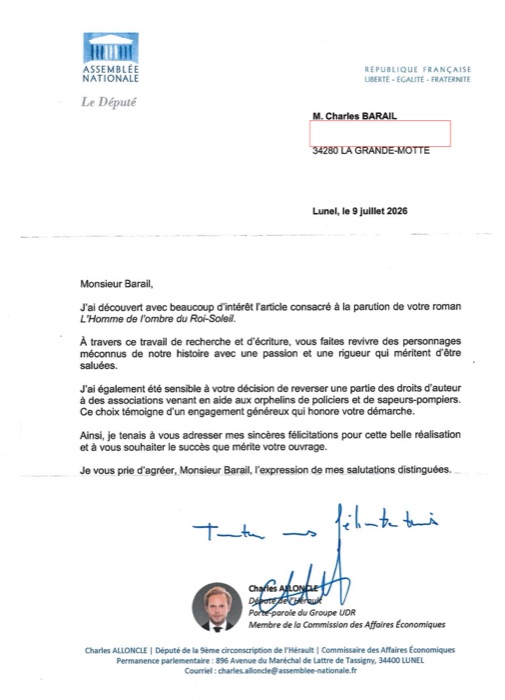Aperçu de la lettre de l'Assemblée nationale