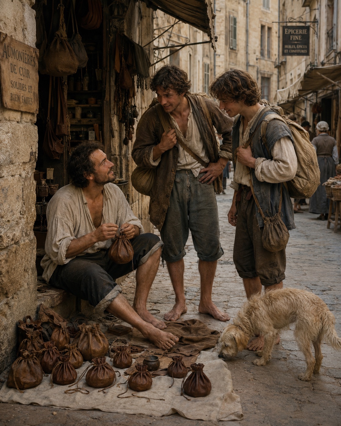 Baptiste, artisan du cuir, avec Paupiette